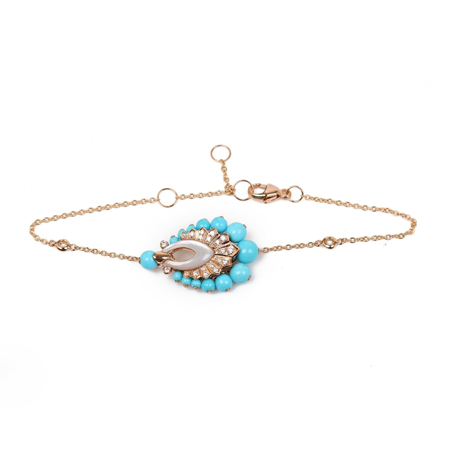 Bracelet With Diamond, Turquoise And Mother Of Pearl