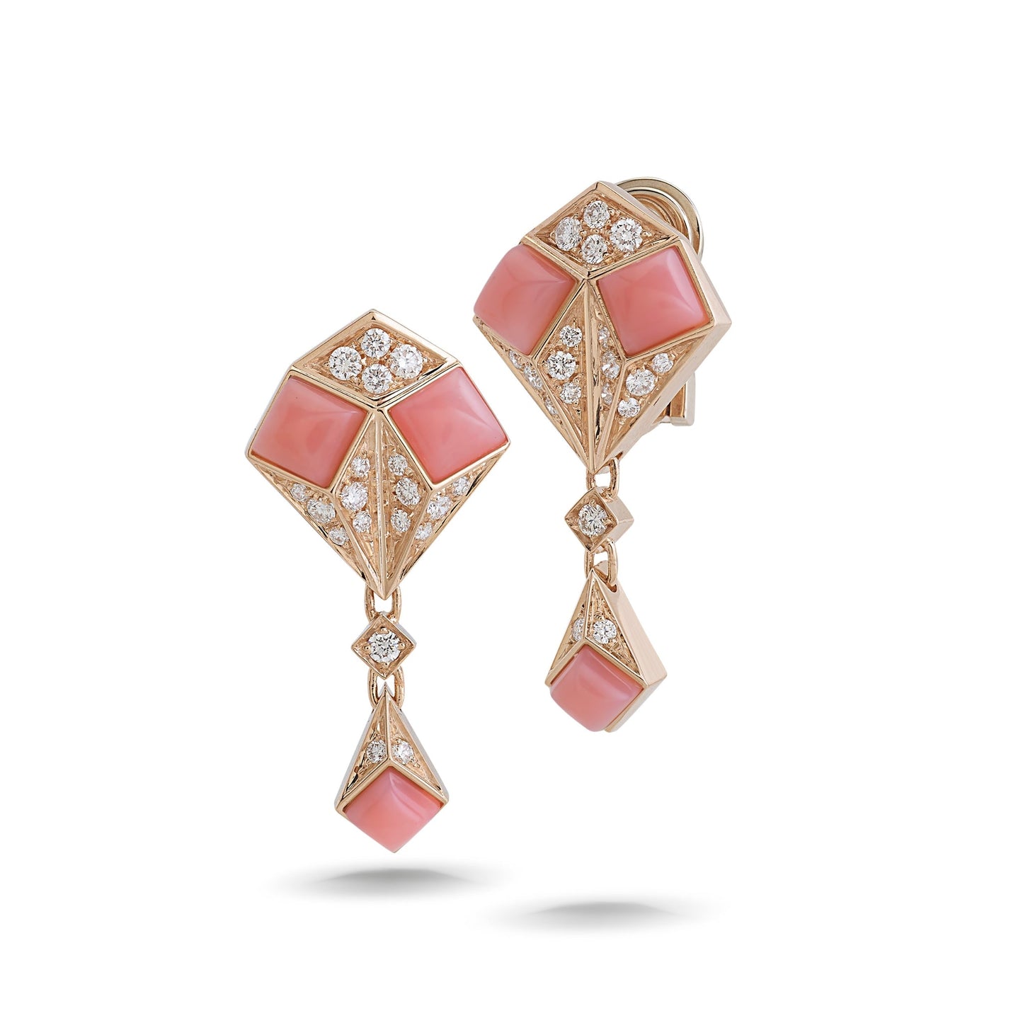 Prisma Earrings - Diamonds & Pink Opal