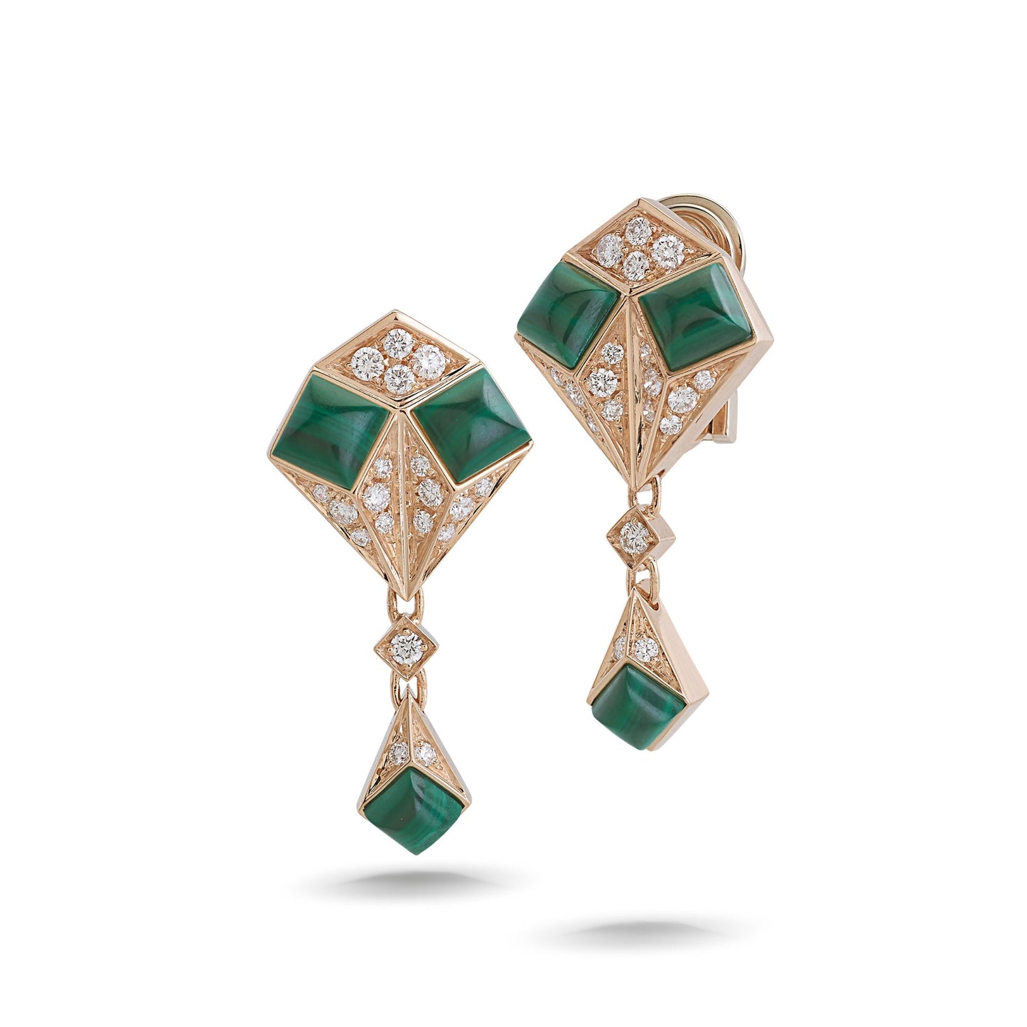 Prisma Earrings - Diamonds & Malachite
