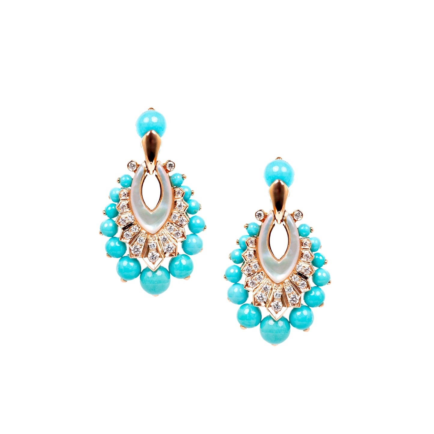 Earring With Diamond, Turquoise And Mother Of Pearl
