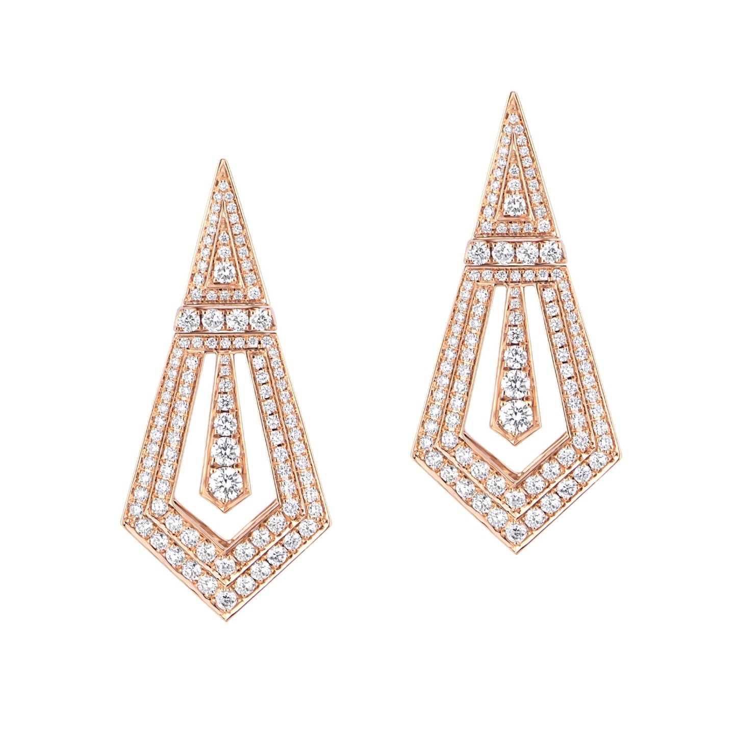 Art Deco Diamond Earrings, Rose Gold