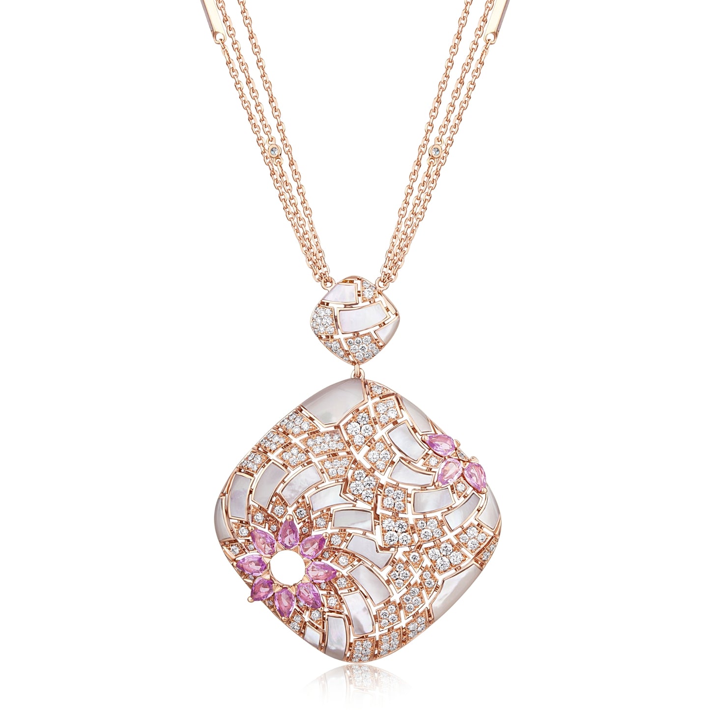 Geomatrica Cushion Pink Saphire Pendant, Big