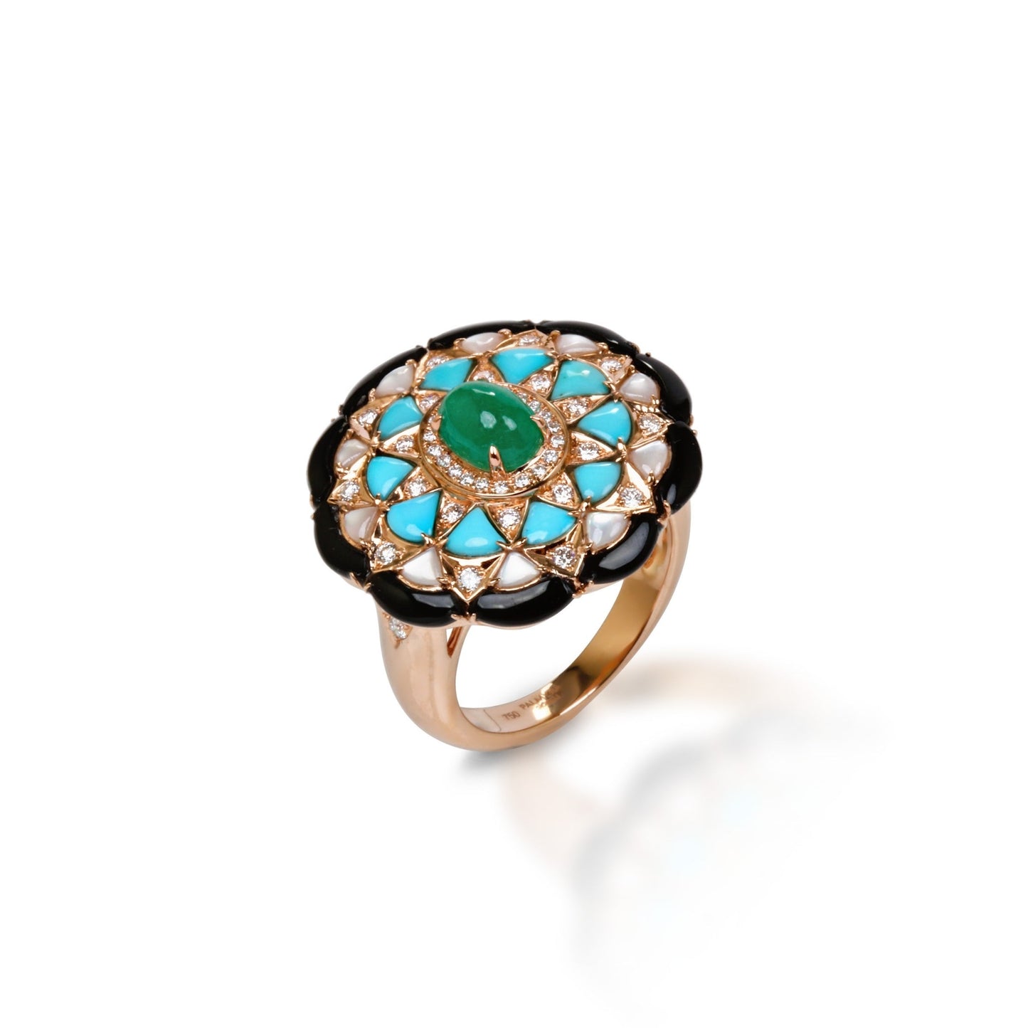 Ring With Diamond, Emerald, Turquoise, MOP & Onyx - L Model