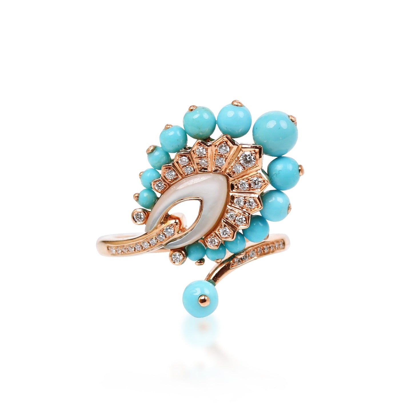 Ring With Diamond, Turquoise And Mother Of Pearl