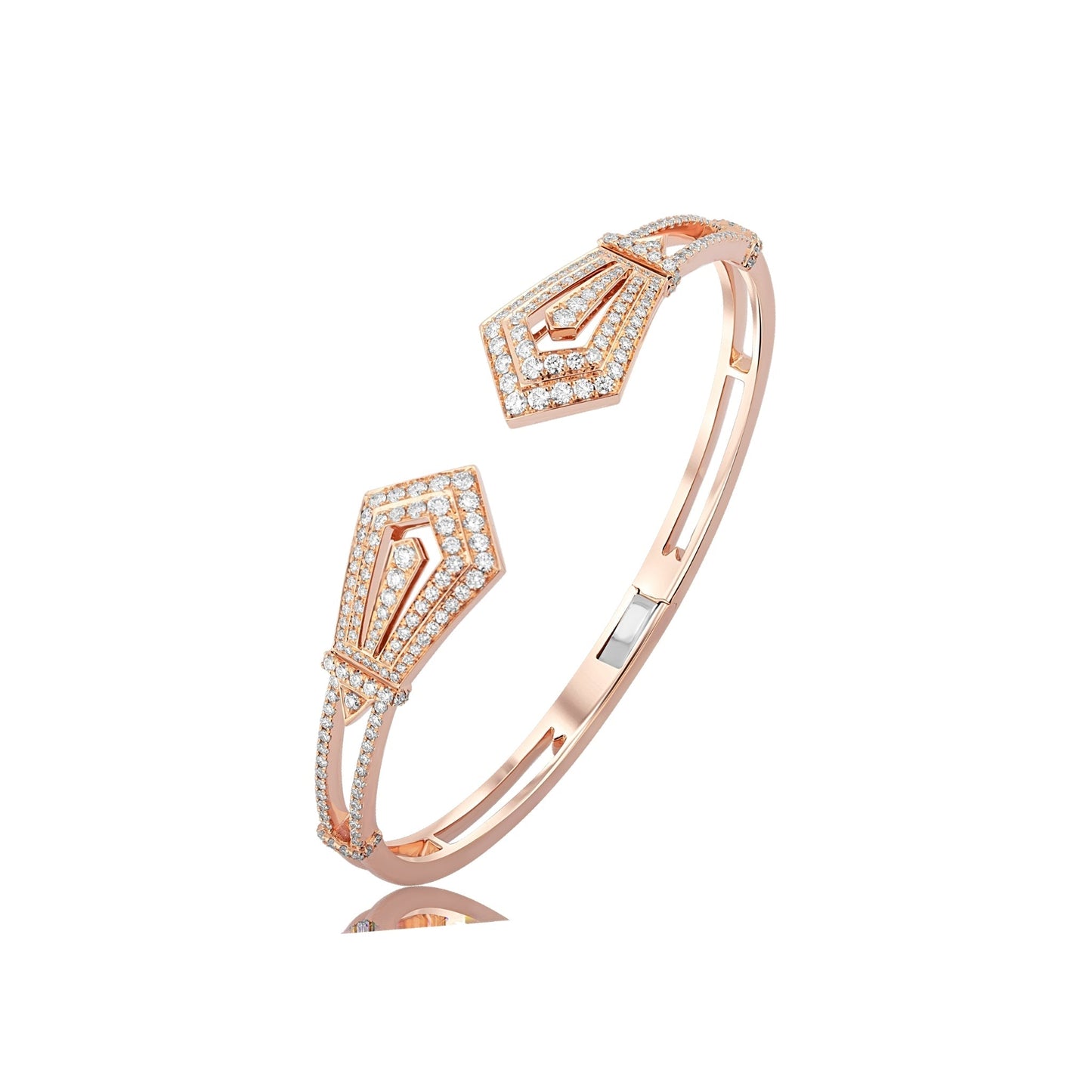 Art Deco Diamonds Open Bangle, Rose Gold