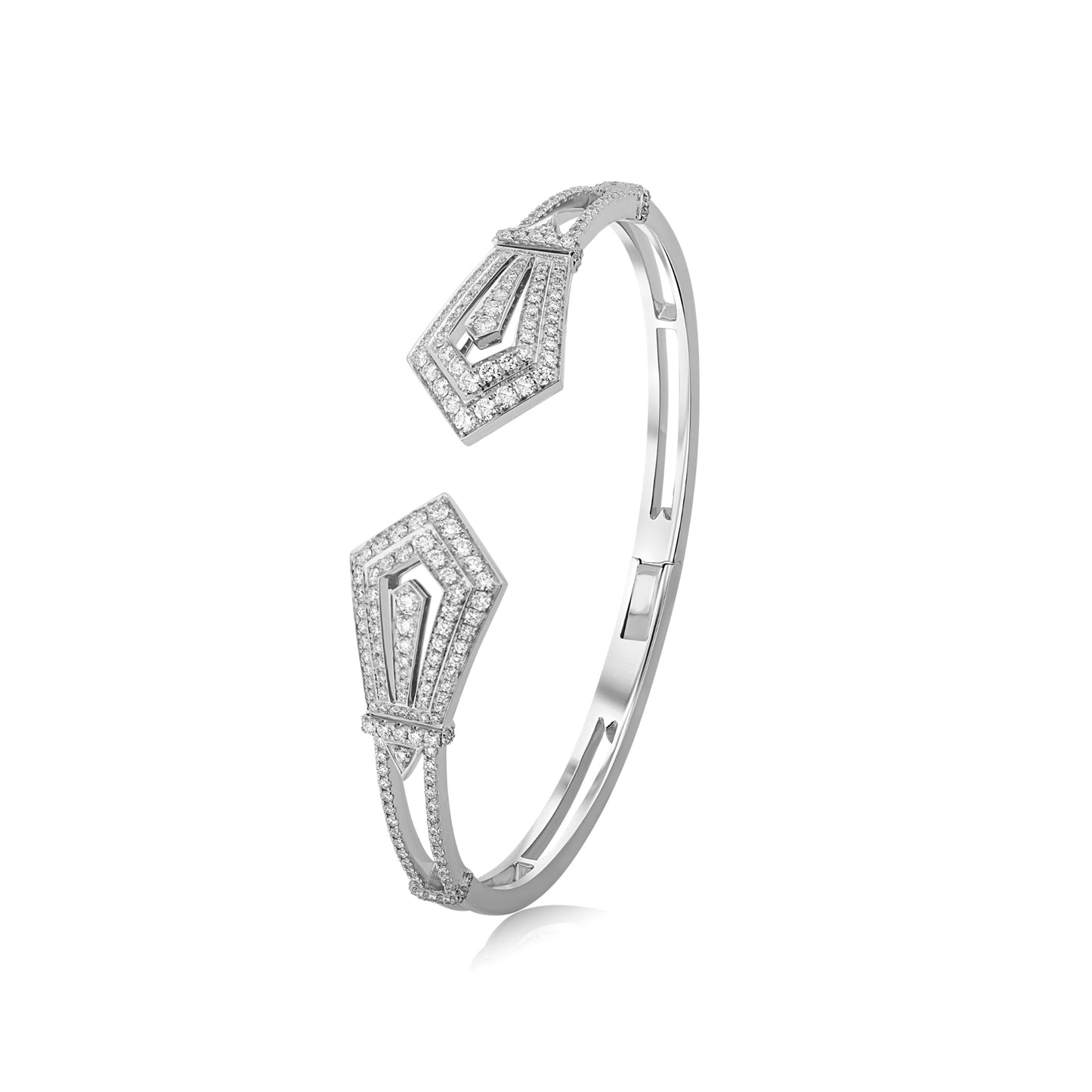 Art Deco Diamonds Open Bangle, White Gold