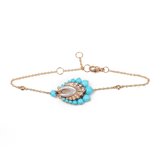 Bracelet With Diamond, Turquoise And Mother Of Pearl