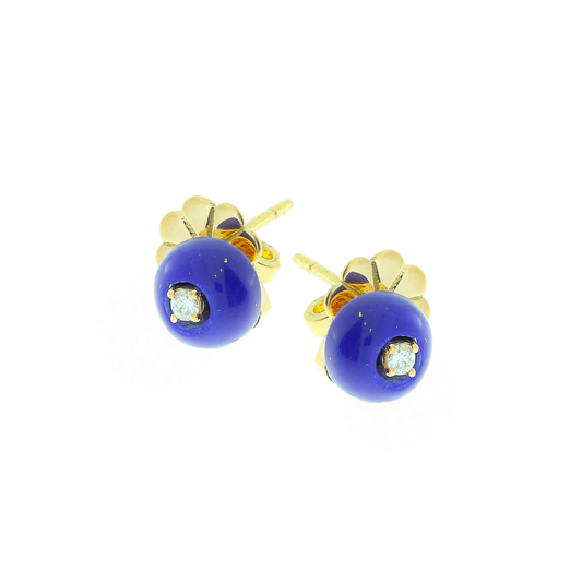 Venus 18K Earrings with Diamond & Lapis