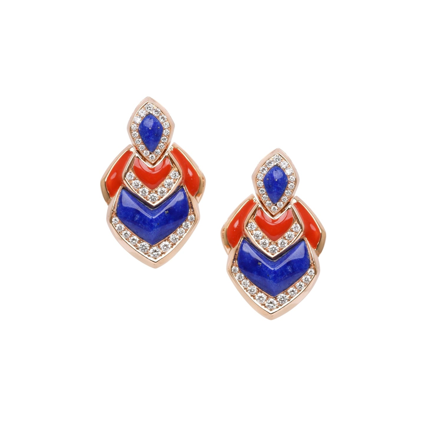 Earring With Diamond, Lapis And Enamel