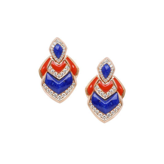 Earring With Diamond, Lapis And Enamel