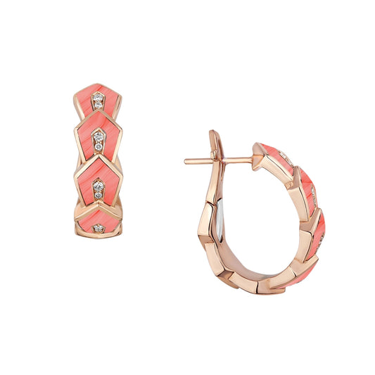 Art Deco Pink Coral Hoop Earrings