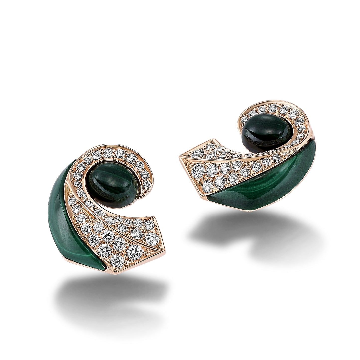Curl Earrings - Diamond & Malachite