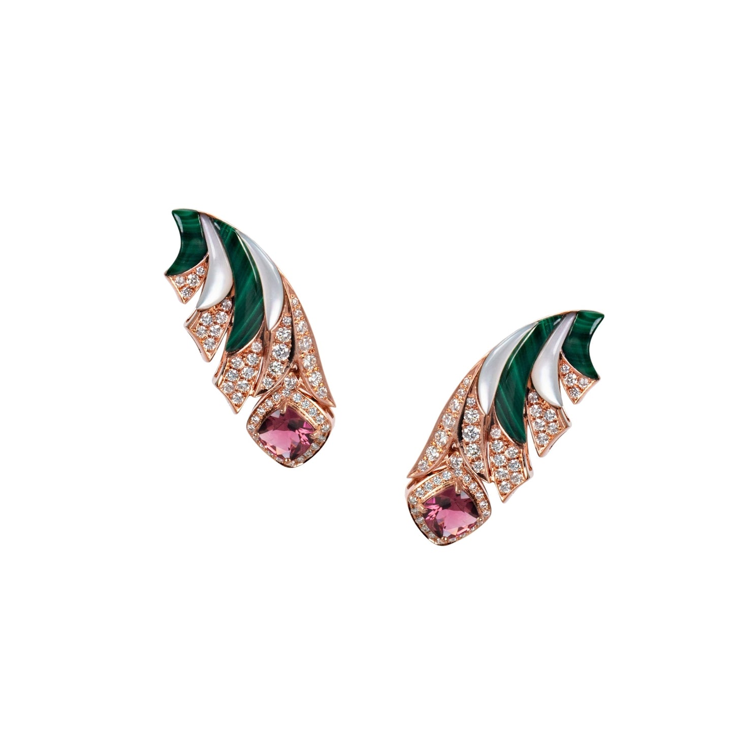 Earrings with Diamonds, Malachite and MOP