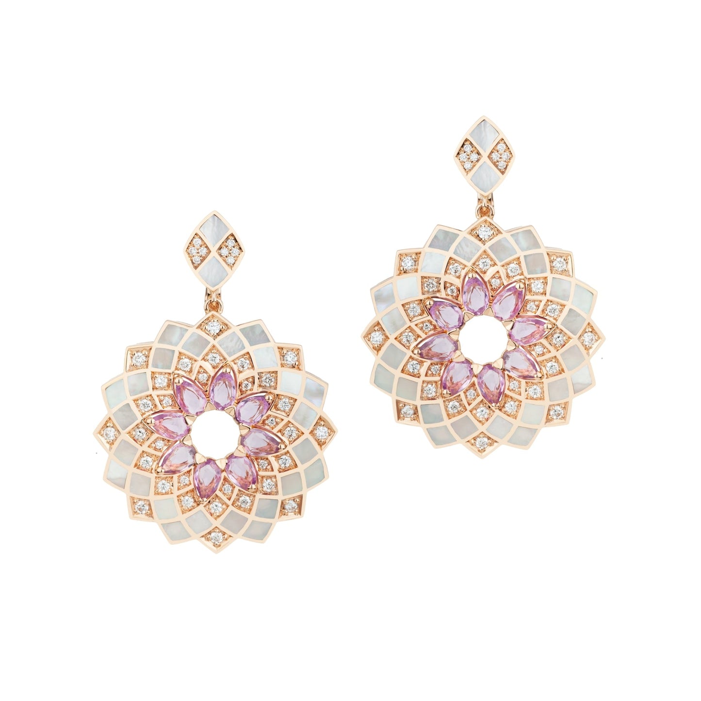 Classic Geometrica Pink Sapphire Earrings, L Model