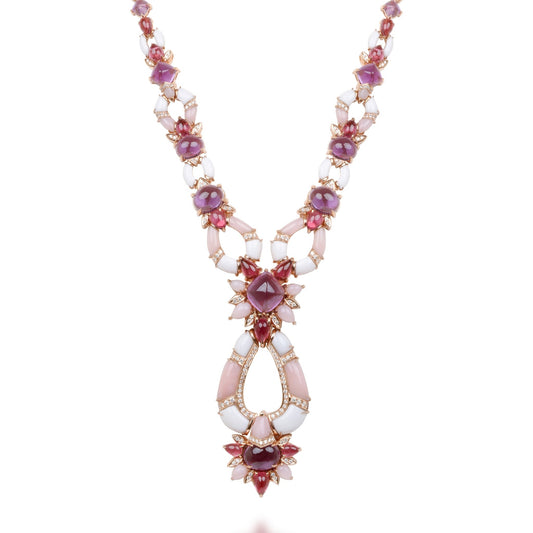 Necklace With Diamond, Pink Tourmaline, Amethyst, Pink Opal & White Onyx