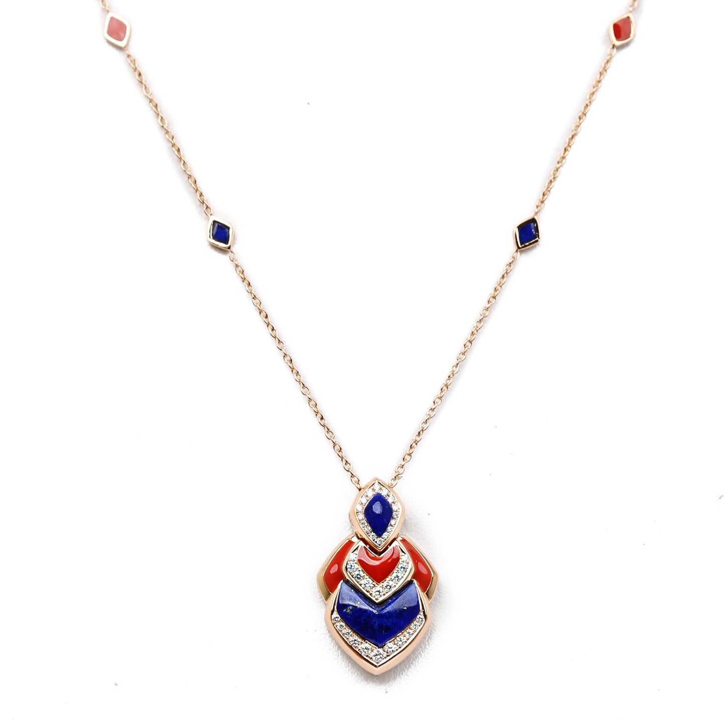 Necklace With Diamond, Lapis And Enamel