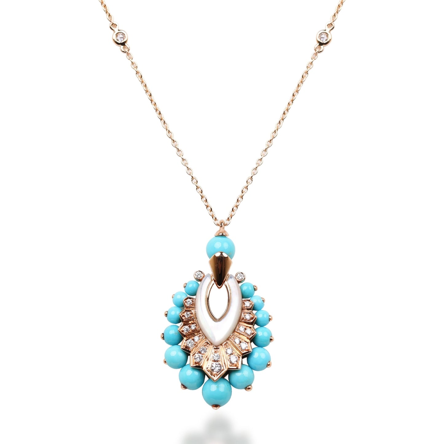 Necklace With Diamond, Turquoise And Mother Of Pearl