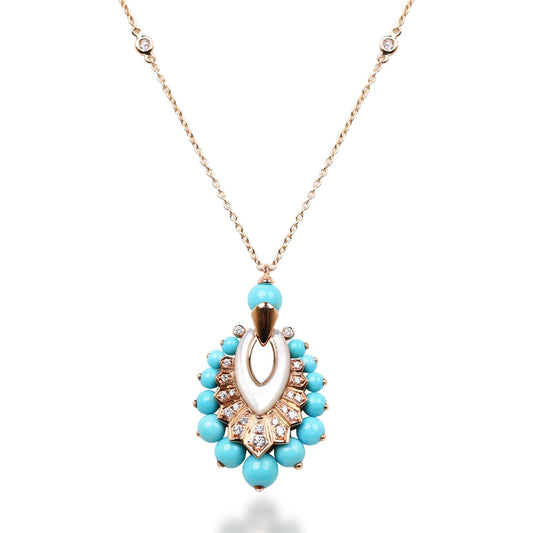 Necklace With Diamond, Turquoise And Mother Of Pearl