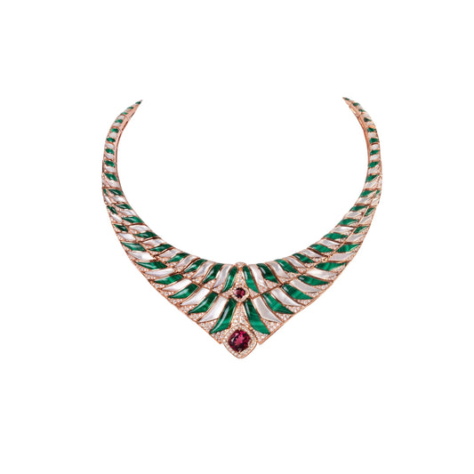 Necklace with Diamonds, Malachite and MOP
