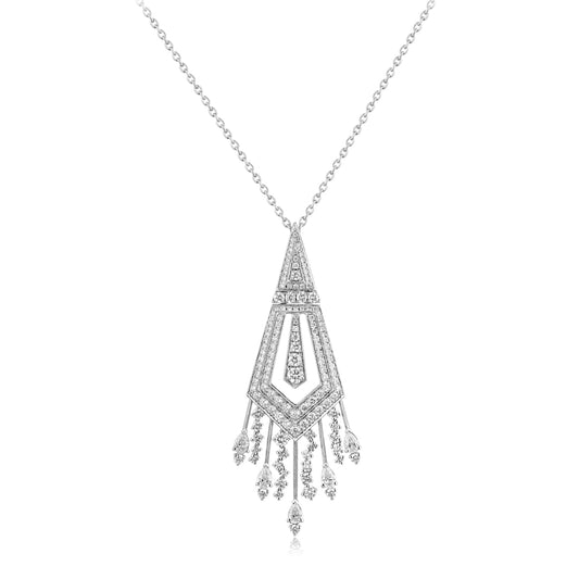 Art Deco Diamond Pendant - Big, White Gold
