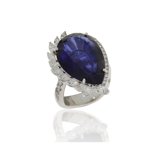 Shine 18K White Gold Ring with Diamond and Fluorite