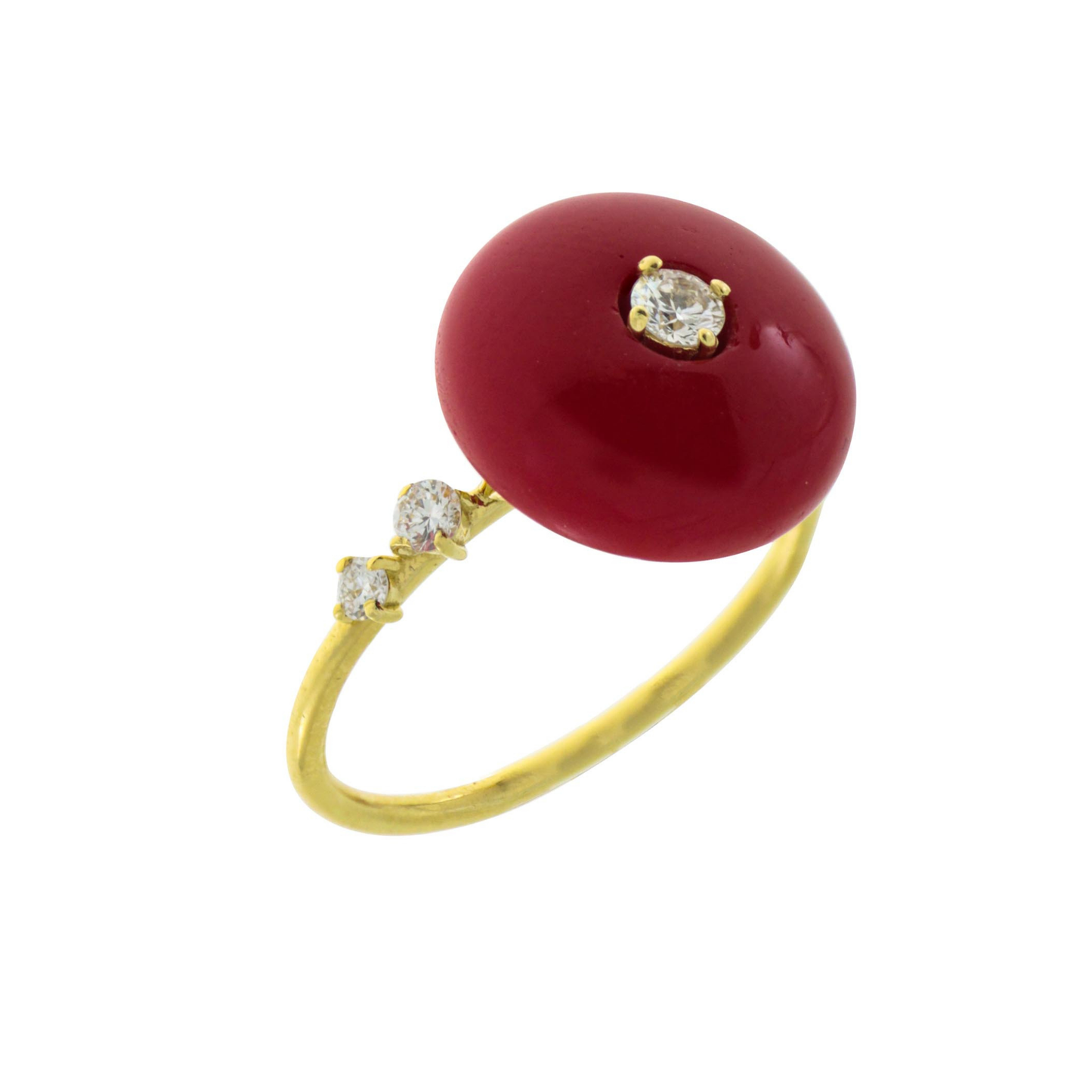 Venus 18KW Ring with Diamond & Red Coral