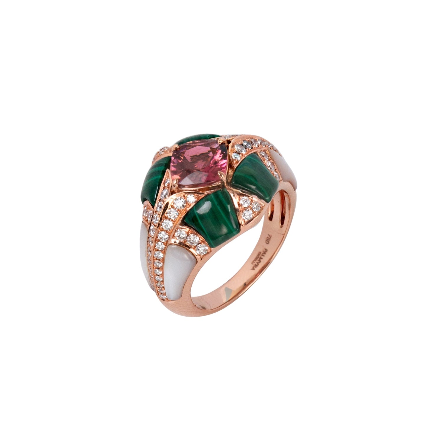 Ring with Diamonds, Malachite and MOP